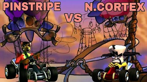 Crash team racing (PS1) Chefe 4 Pinstripe's Potorotti o guarda costas de Neo cortex