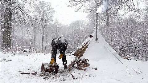 Hot Tent Camping in Heavy Snowfall