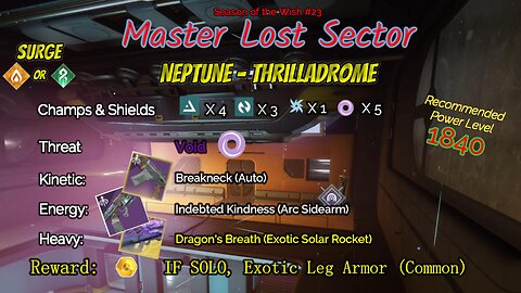 Destiny 2 Master Lost Sector: Neptune - Thrilladrome on my Stasis Hunter 3-12-24