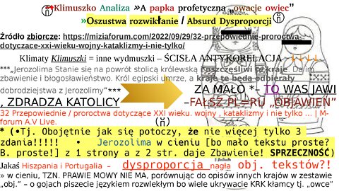 Klimuszko Analiza »A papka profetyczna „owacje owiec” »Oszustwa rozwikłanie / Absurd Dysproporcji