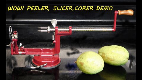 Manual Apple Pear Fruit Peeler, Slicer, Corer Demonstration Johnny Apple Peeler