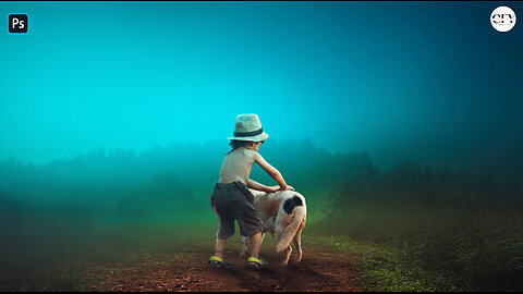 Little Boy with Dog Photoshop Manipulation