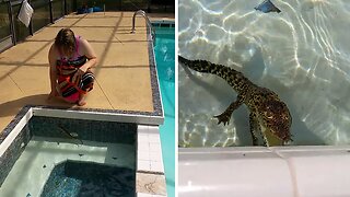 Siblings Team Up To Remove Crocodile From Pool