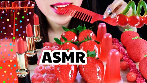 ASMR EDIBLE HAIR BRUSH KOHAKUTOU SHEET JELLY LIPSTICK STRAWBERRY TANGHULU ROPE JELLY JUICEDROPPOP