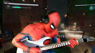 Spider-man Playing Spider-man On Guitar