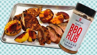 SIMPLE SUMMER GRILLED PORK AND PEACHES!! FT SUCHI'S SPICES BBQ RUB!
