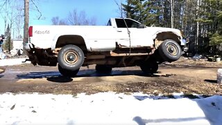 NO LIFT, NO PROBLEM! Using a truck as a lift to work under my 1995 Chevy truck while scrapping it.