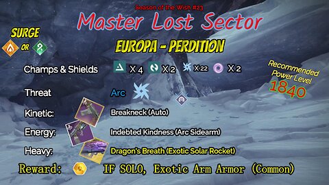 Destiny 2 Master Lost Sector: Europa - Perdition on my Arc Warlock 4-22-24