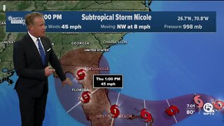 Subtropical Storm Nicole track, 7 p.m. advisory for Nov. 7, 2022
