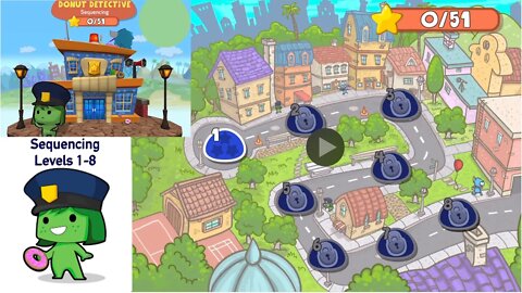 Puzzles Level 1 1-8| CodeSpark Academy learn Sequencing in Donut Detective | Gameplay Tutorials