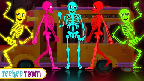Midnight Magic Five Skeletons Riding On A Bus Song | Spooky Scary Rhymes By Teehee Town
