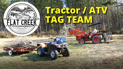 Tractor and ATV Tag Team Brush Cleanup