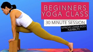 Beginners Yoga 30 Minute Class, Flexibility Stretches, Pyramid Pose & Standing Split, How To