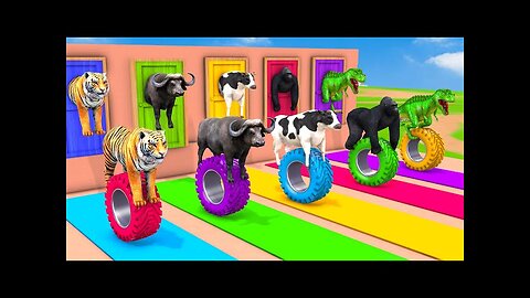 Cow Mammoth Elephant Tiger Gorilla Guess The Right Door ESCAPE ROOM CHALLENGE Animals Tire Game