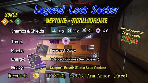 Destiny 2 Legend Lost Sector: Neptune - Thrilladrome on my Stasis Titan 3-1-24