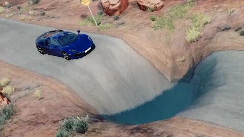 Car vs Giant Pit with Water | BeamNG Drive | Crash Cars Games