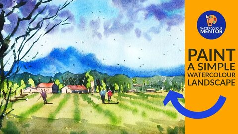 Easy Watercolor Landscape Tutorial for Beginners | Farm Scene - Short Version