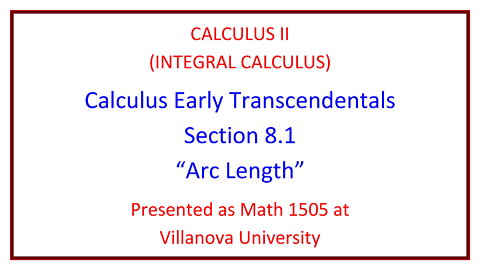 Villanova Calculus II (Math 1505) - 8.1 Arc Length