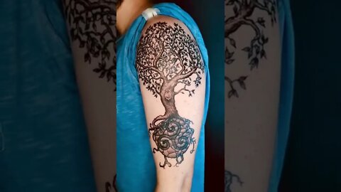 Viking Nordic Yggdrasil And Triskelion Arm Tattoo