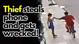 Thief steals phone, gets caught by the crowd, and gets wrecked!