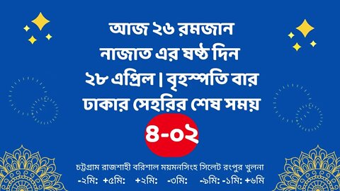 Today 28 April sahari time | আজকের সেহরির শেষ সময় ২০২২ | আজকের সেহরি | ajker sehorir sesh shomy