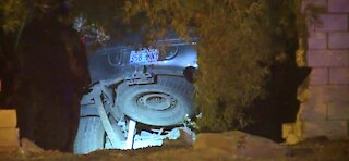 Driver crashes through brick wall in southeast Las Vegas, ends up in someone's pool