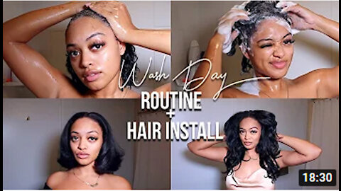 WASH DAY ROUTINE + BLOW OUT ROUTINE ON SHORT NATURAL HAIR _ CURLS QUEEN CLIP-IN EXTENSIONS INSTALL