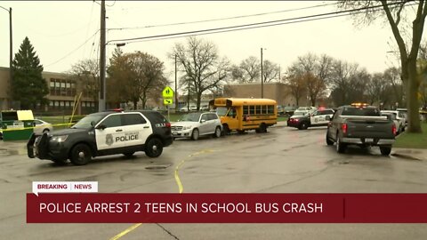 Two arrested in school bus crash outside Morse Middle School, police continue to seek driver