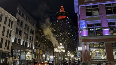 Vancouver Downtown Night Walk Steam clock Tower