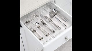 iDesign Linus Expandable Kitchen Drawer Organizer for Silverware, Spatulas, Gadgets - Clear