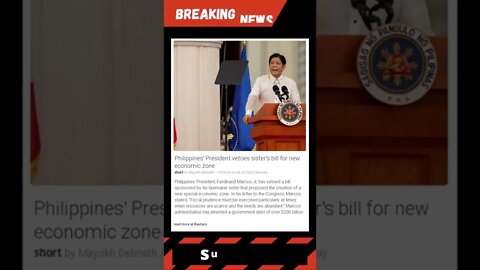 Philippines' President vetoes sister's bill for new economic zone #shorts #newshorts