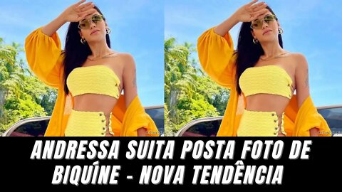 Biquíni de cintura alta com correntes: Andressa Suita inova com look amarelo de moda praia