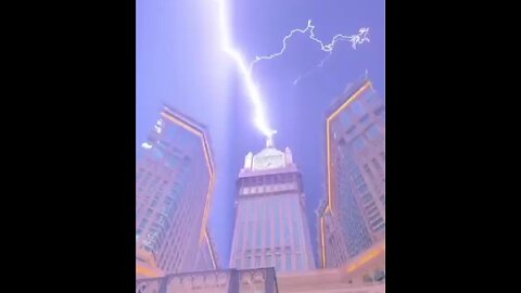 Lightning strike Mecca clock tower near Holy Qaba