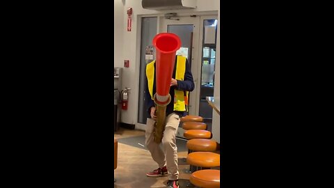 Traffic Cone Sax Man strikes at Chipotle