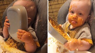 Baby Boy Gets Incredibly Messy While Eating Spaghetti