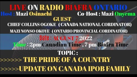 One on One With Canada National Co-Ordinator live on Radio Biafra Ontario