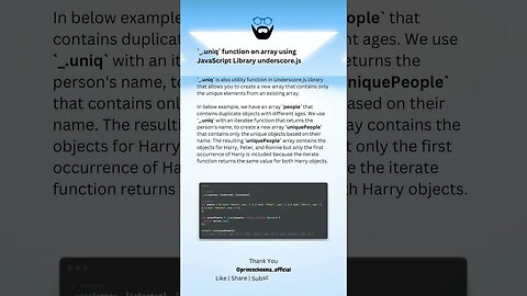 `_.uniq` function on array using JavaScript Library underscore.js ( #shorts )