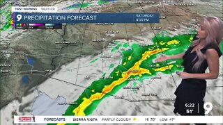 Warm and dry today, scattered showers Saturday