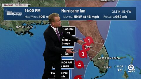 Category 2 Hurricane Ian packing 105 mph winds; Treasure Coast under tropical storm watch