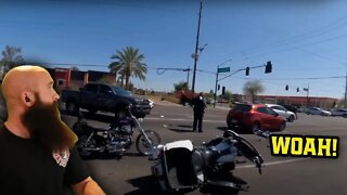Biker with experience rolls up on a downed motorcycle!