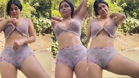 Village girl outdoor fresh and enjoy on water Fall, beautiful girl, outdoor shower 🚿😜