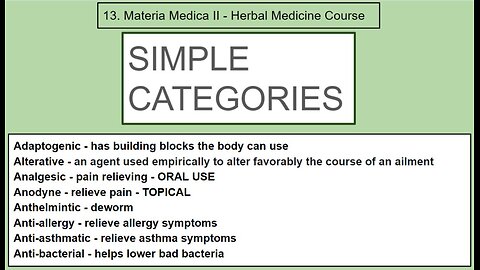 Personal Alkemy Class 13 of 16 - Materia Medica Part 3 Simple Functional Categories