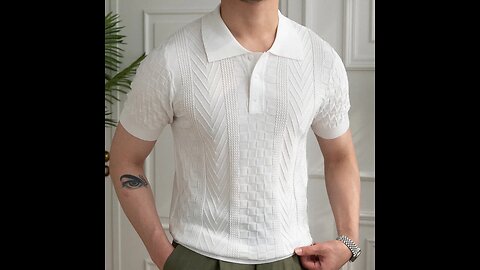 ANNUAL SALE!! Summer Jacquard Pattern Lapel Neck Men's Solid Color Short-sleeved T-shirt
