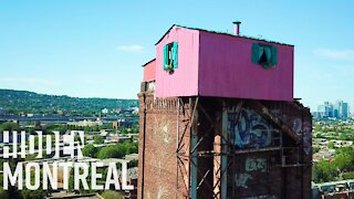 Il y a une mystérieuse maison rose cachée en haut d’un silo à Montréal