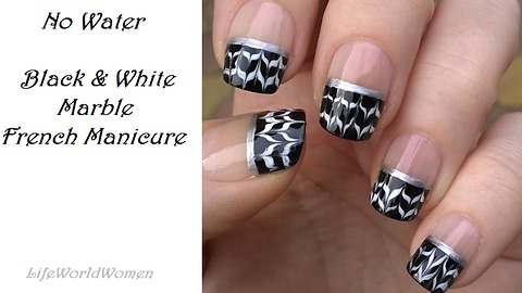 Black & white drag marble French tip nails