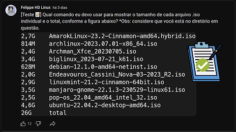 Resposta: Qual comando eu devo usar para mostrar o tamanho de cada arquivo .iso individual e o total