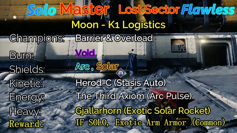 Destiny 2 Master Lost Sector: Moon - K1 Logistics Solo-Flawless 6-16-22