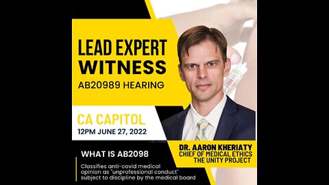 Expert Witness Testimony at CA AB 2098 Hearing by Aaron Kheriaty