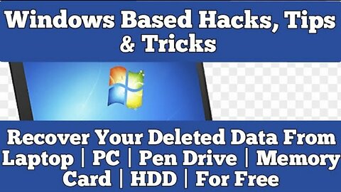 Recover Your Deleted Data From Laptop | PC | Pen Drive | Memory Card | HDD | For Free