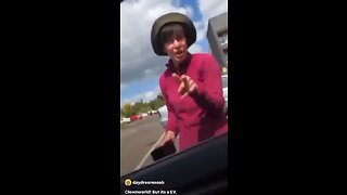 Radical Climate Karen suddenly appeared at a man in his Electric Vehicle Tesla